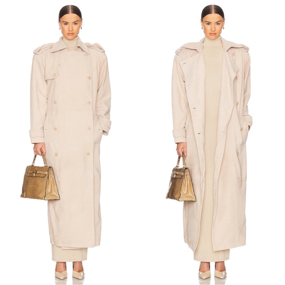 Helsa Suede Double Breasted Belted Oversized Long Trench Coat in Clay Size M - Picture 2 of 14
